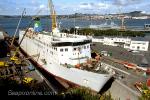 ID 822 ARAHURA (1983/12735grt/IMO 8201454) a Tranzrail-operated Cook Strait ferry, in drydock at the Babcock NZ shipyard, Auckland, NZ. Scrapped at Alang, Nov 2015.